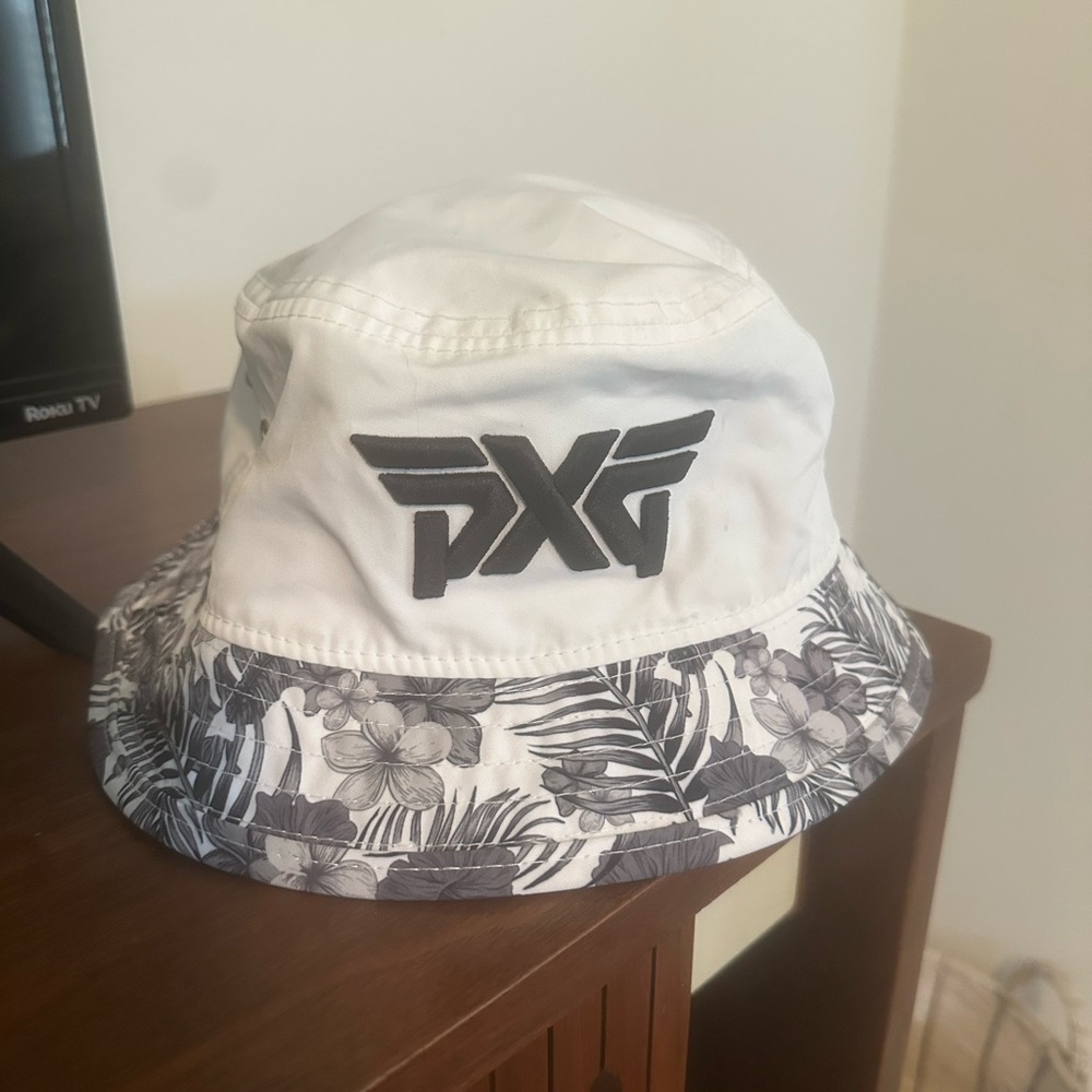 PXG Floral Bucket Hat in White and Black
